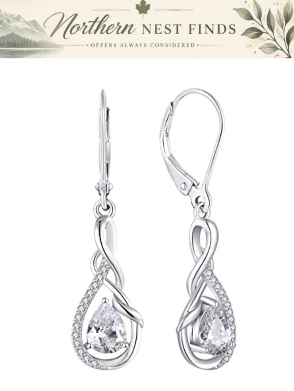 Infinity Dangle Drop Earrings 925 Sterling Silver Birthstone